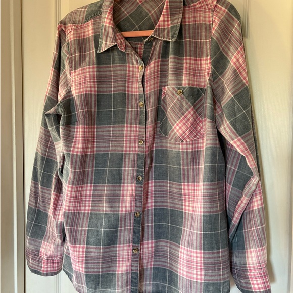 Maurices Pink and Chambray Plaid Shirt - Picture 1 of 5